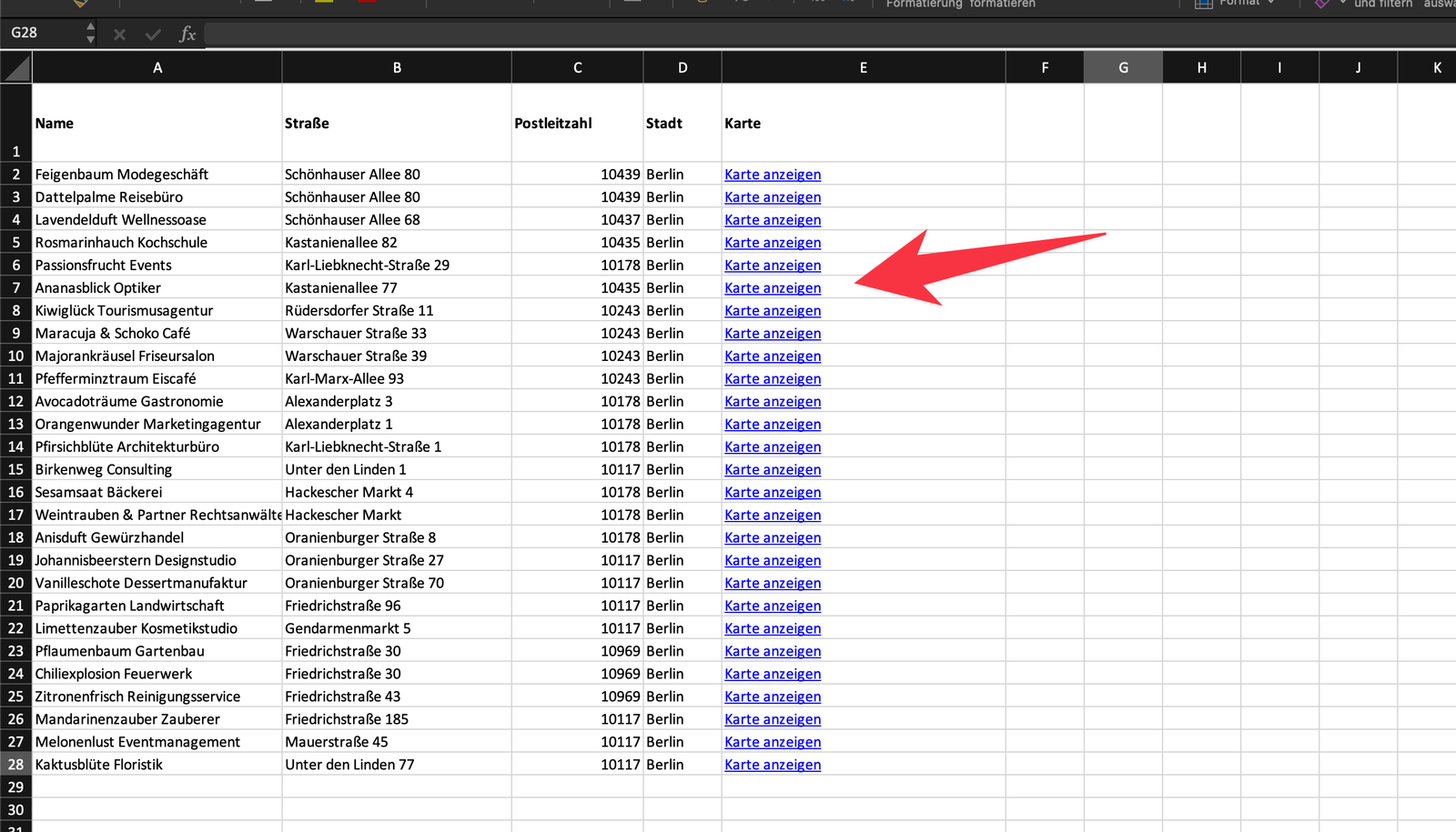 Opening an address in Google Maps from a spreadsheet link