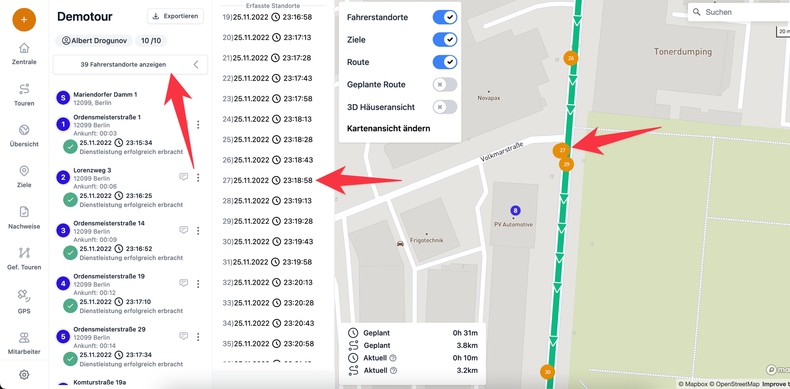 Punkty GPS wzdłuż przejechanej trasy
