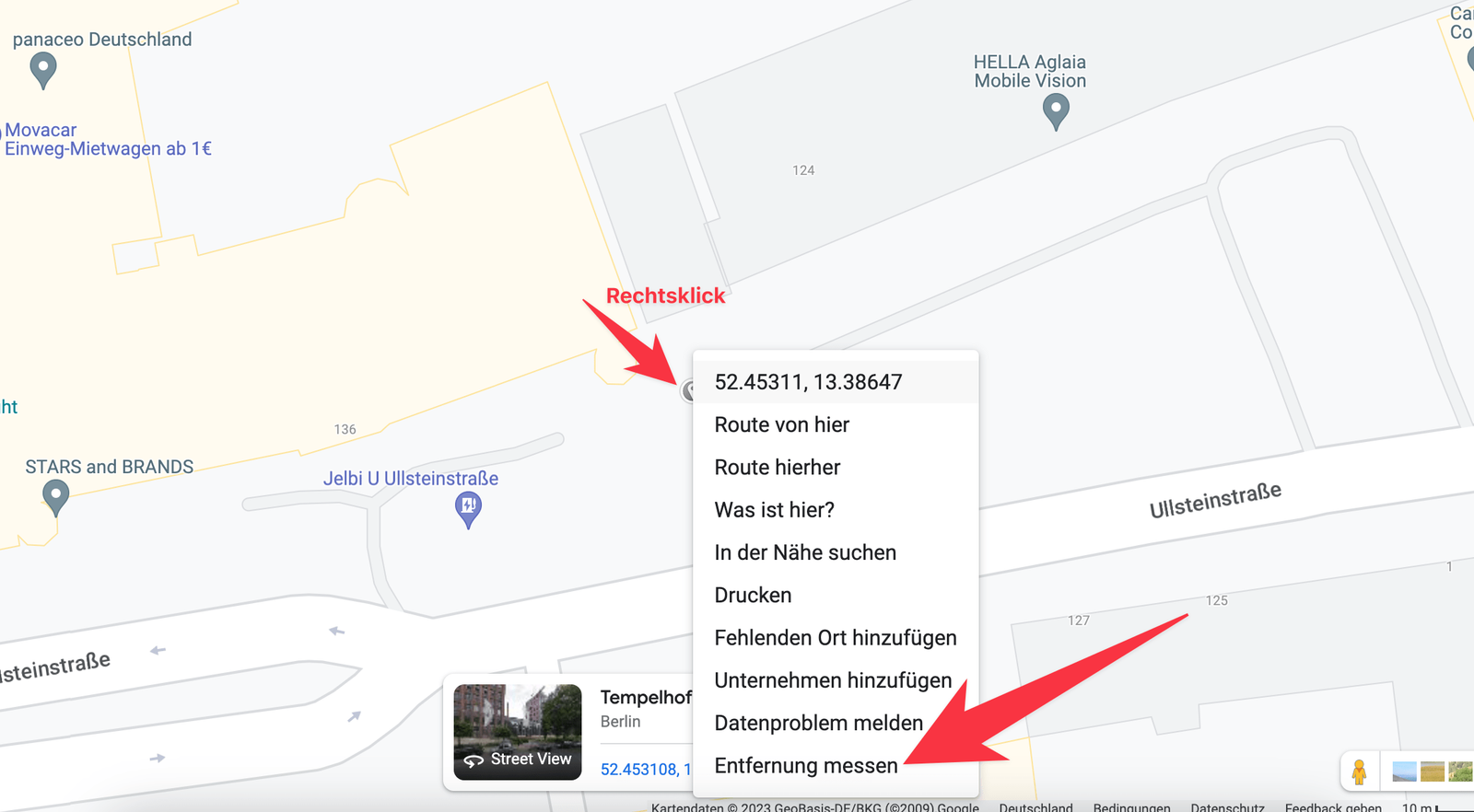 L'option Mesurer une distance dans Google Maps