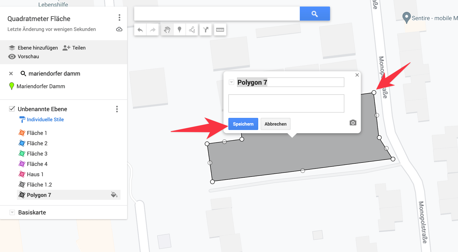 An edited polygon in Google My Maps