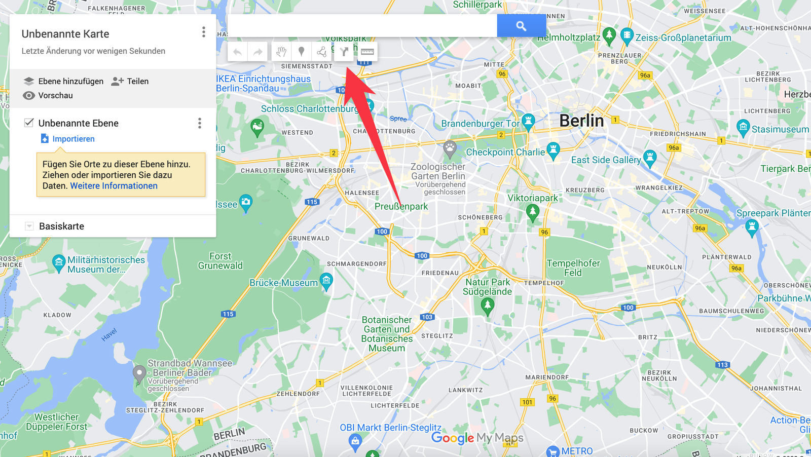 L'icône d'itinéraire dans Google My Maps