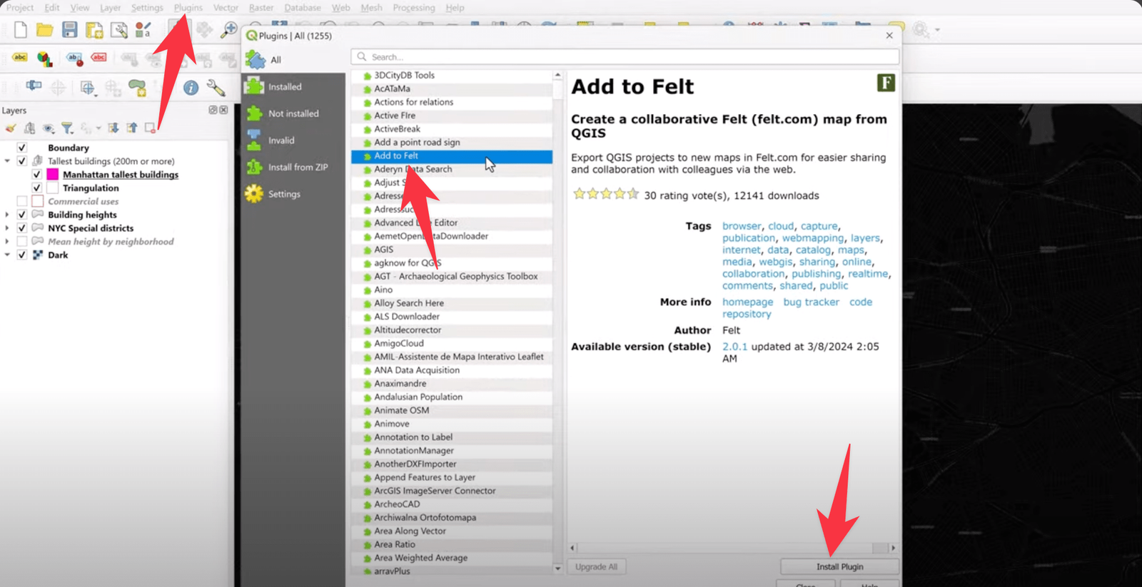 Adding the Felt plugin in QGIS